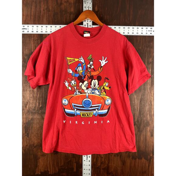 Disney Mickey Goofy Donald Duck Unlimited Graphic Shirt Red Mens Large Vintage - Picture 1 of 5
